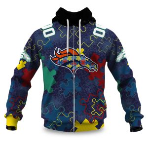 Broncos Autism Awareness Football Zipper Hoodie 2026