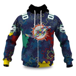 Dolphins Autism Awareness Football Zipper Hoodie 2026