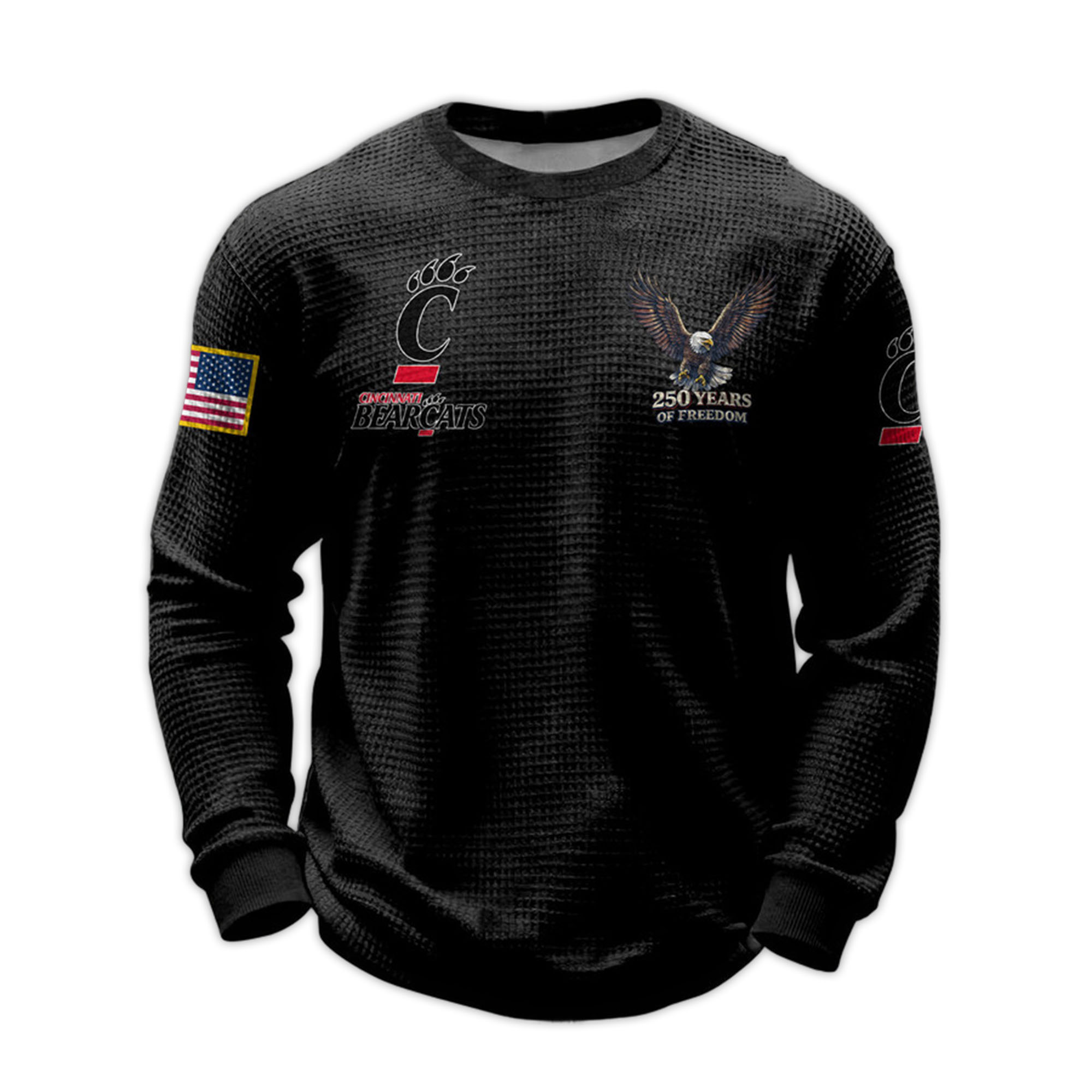 2026 Cincinnati Bearcats 250 Years Of Freedom Waffle Sweatshirt 2 2026 Cincinnati Bearcats 250 Years Of Freedom Waffle Sweatshirt 2