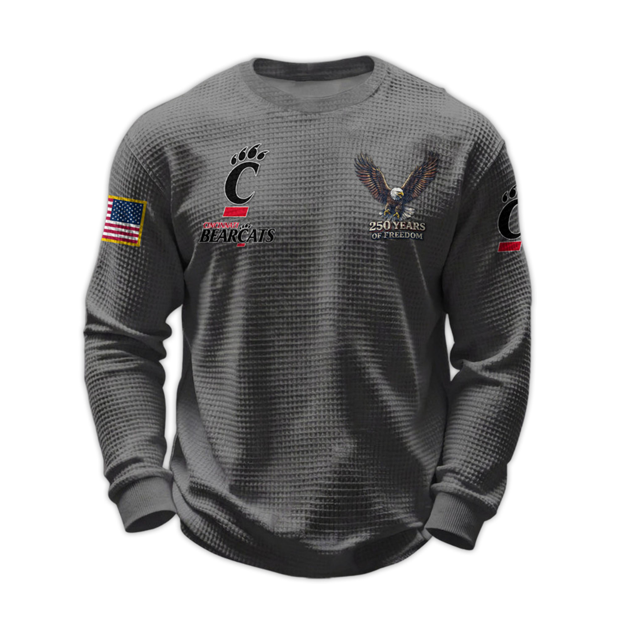 2026 Cincinnati Bearcats 250 Years Of Freedom Waffle Sweatshirt 4 2026 Cincinnati Bearcats 250 Years Of Freedom Waffle Sweatshirt 4