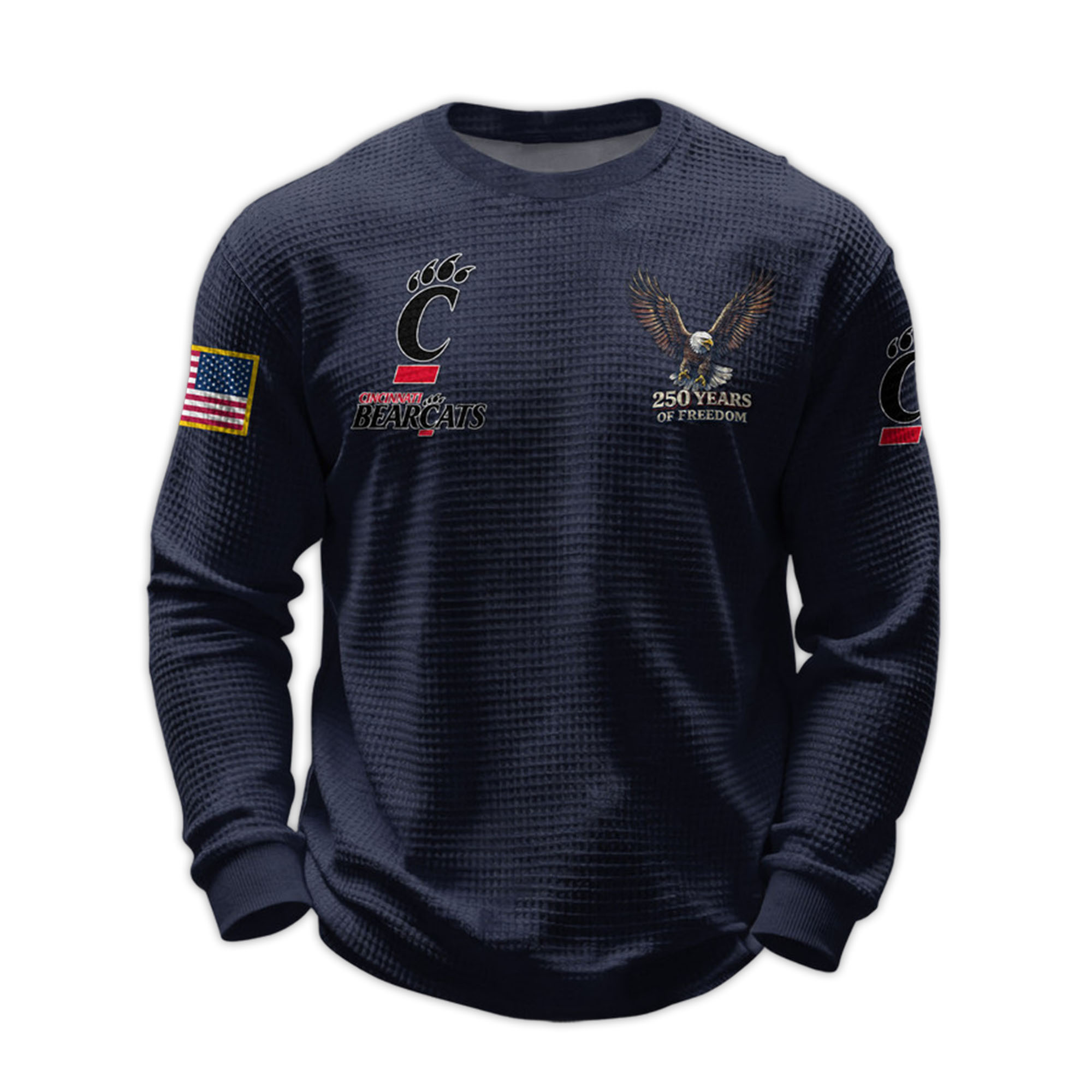 2026 Cincinnati Bearcats 250 Years Of Freedom Waffle Sweatshirt 5 2026 Cincinnati Bearcats 250 Years Of Freedom Waffle Sweatshirt 5