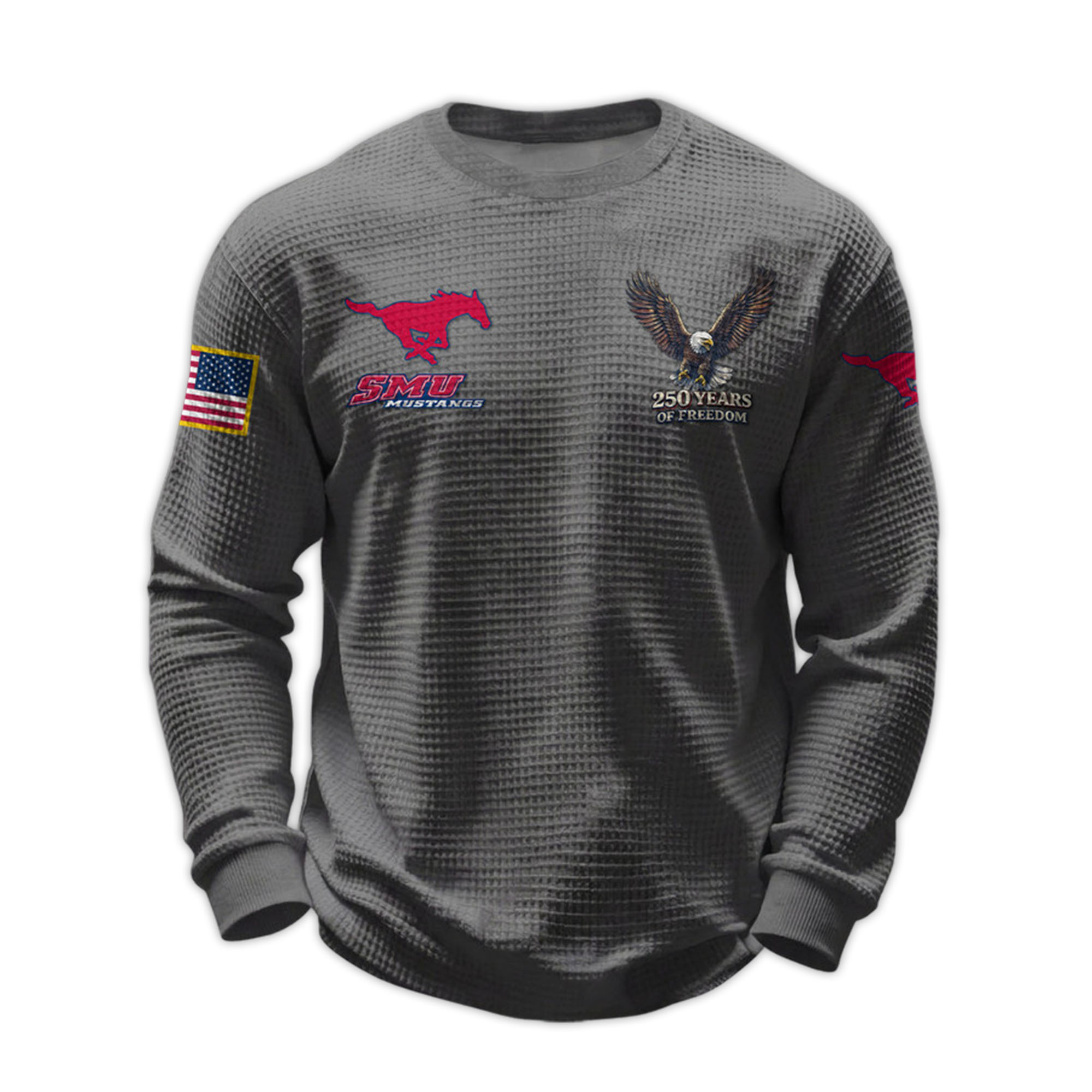 2026 SMU Mustangs 250 Years Of Freedom Waffle Sweatshirt 3 2026 SMU Mustangs 250 Years Of Freedom Waffle Sweatshirt 3