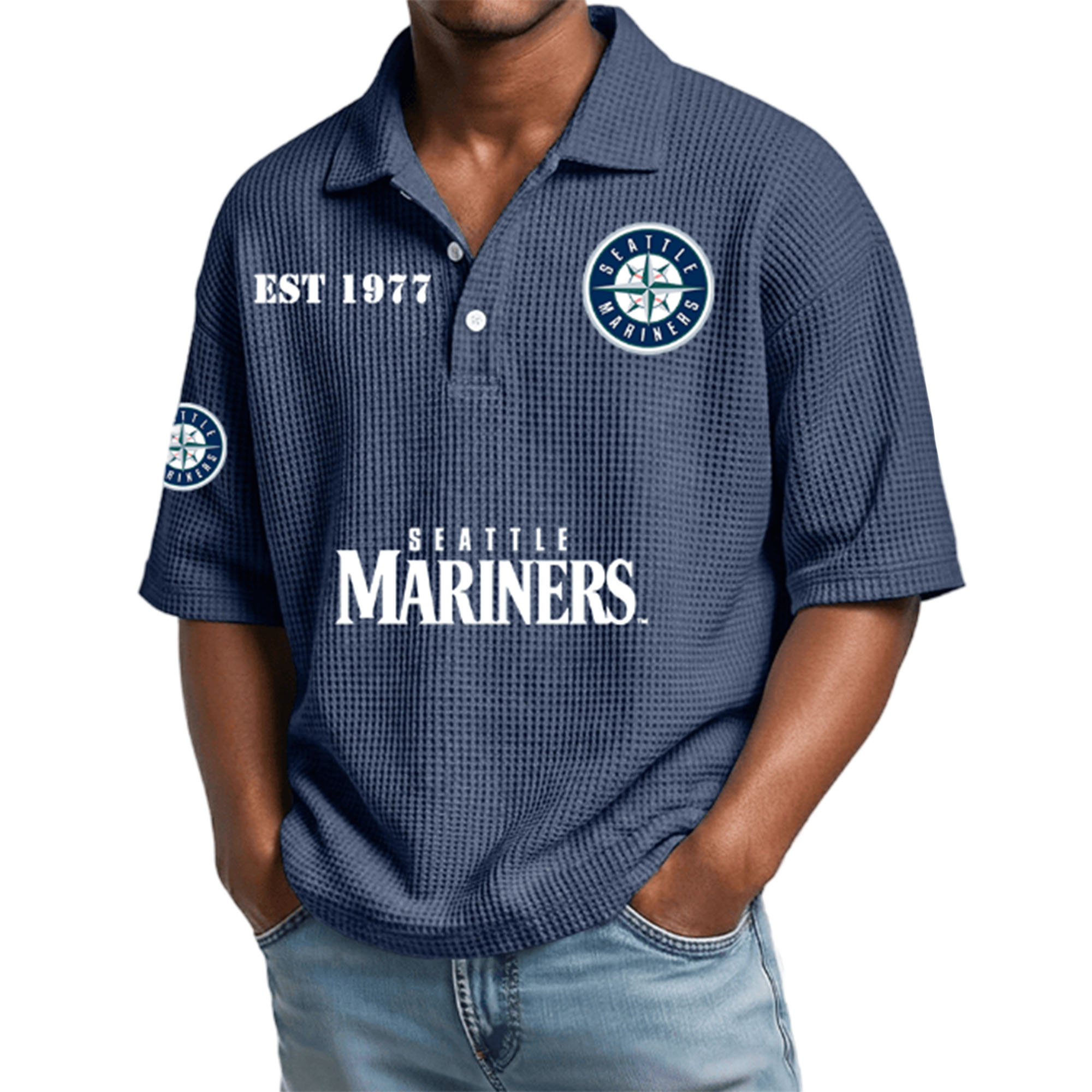 Mariners EST 1977 Waffle Polo Shirt 4 Mariners EST 1977 Waffle Polo Shirt 4