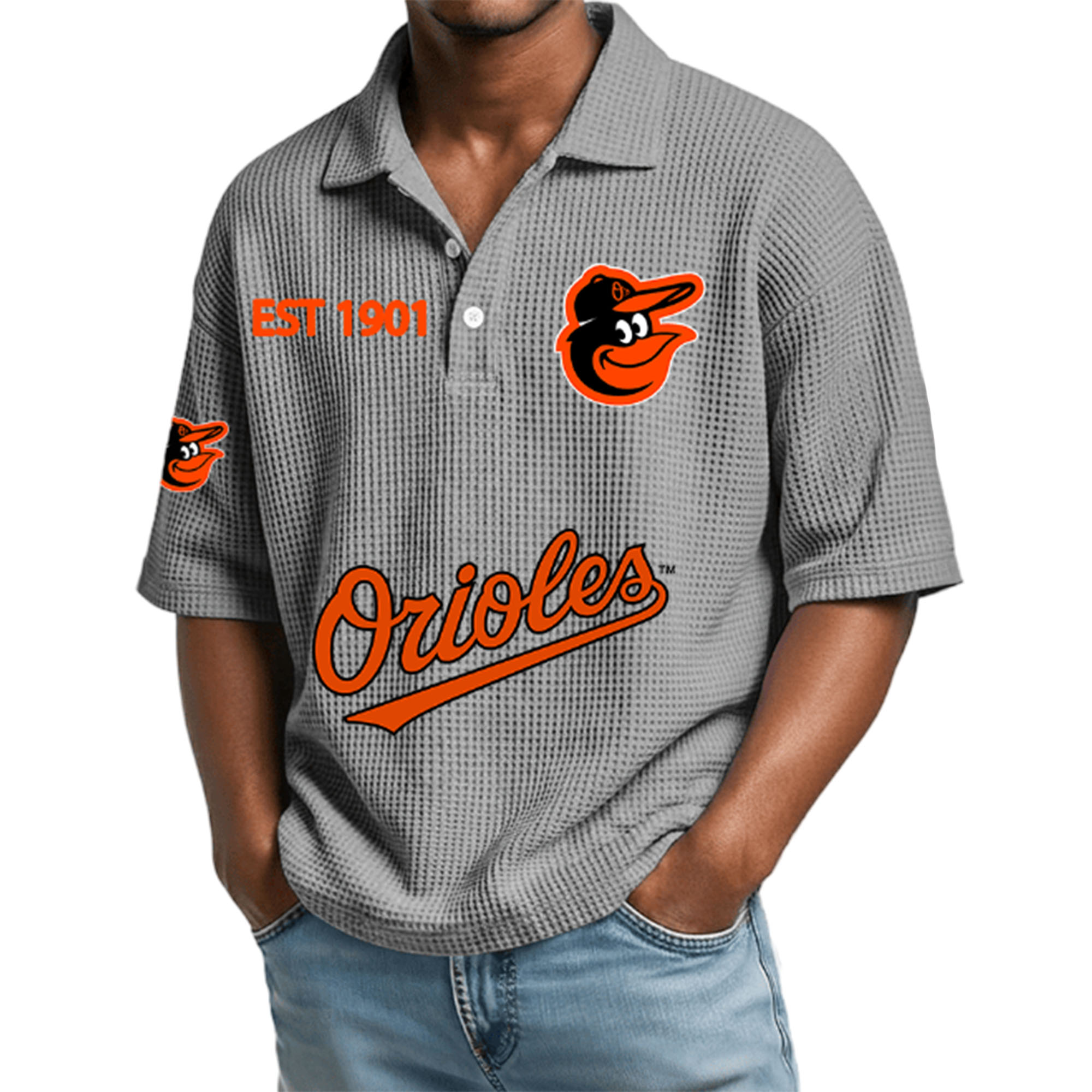 Orioles EST 1901 Waffle Polo Shirt 3 Orioles EST 1901 Waffle Polo Shirt 3