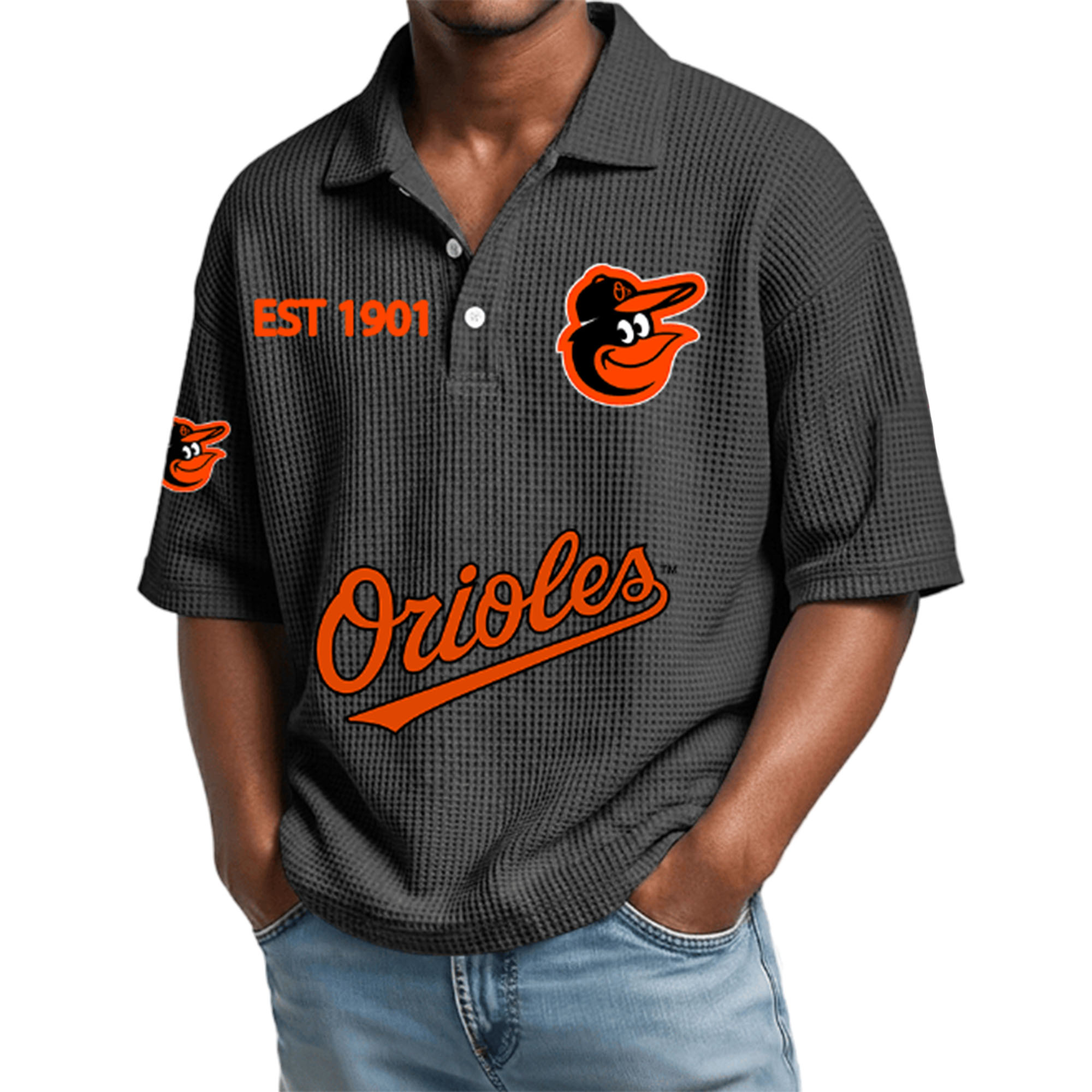 Orioles EST 1901 Waffle Polo Shirt 4 Orioles EST 1901 Waffle Polo Shirt 4