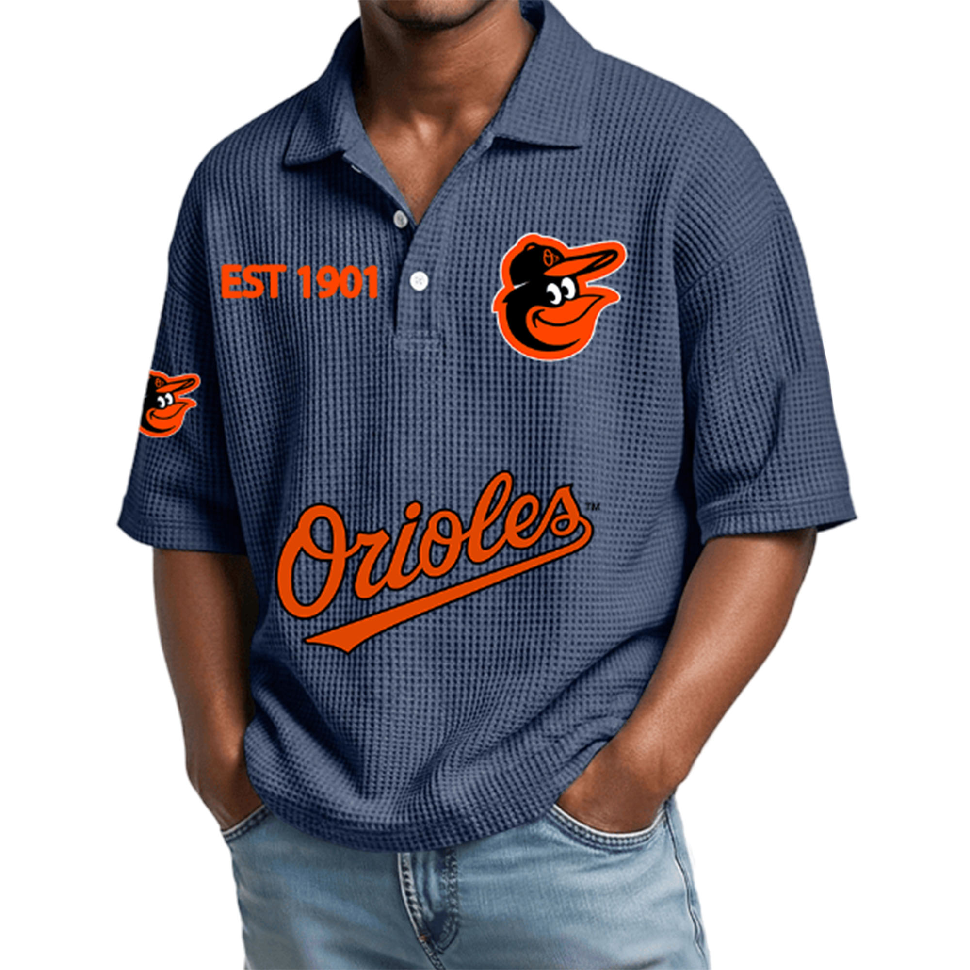 Orioles EST 1901 Waffle Polo Shirt 5 Orioles EST 1901 Waffle Polo Shirt 5