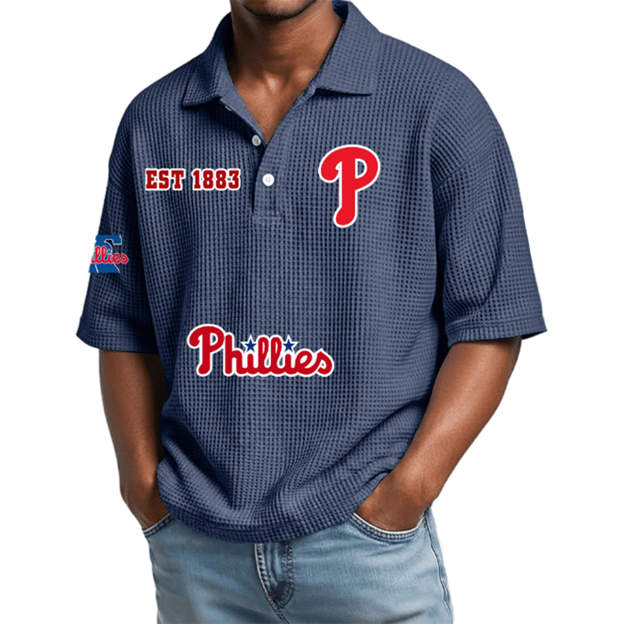 Phillies EST 1883 Waffle Polo Shirt 2 Phillies EST 1883 Waffle Polo Shirt 2