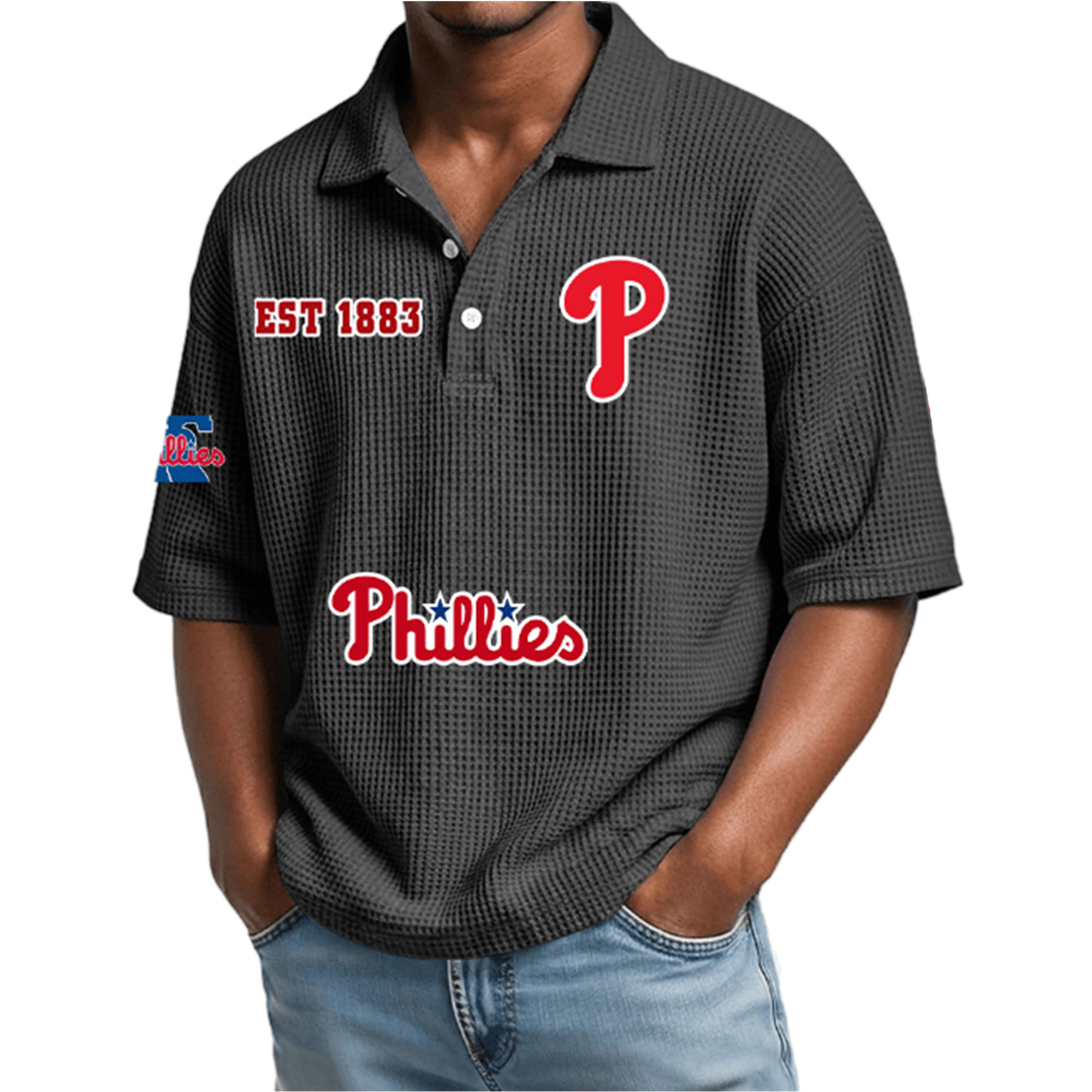 Phillies EST 1883 Waffle Polo Shirt 3 Phillies EST 1883 Waffle Polo Shirt 3