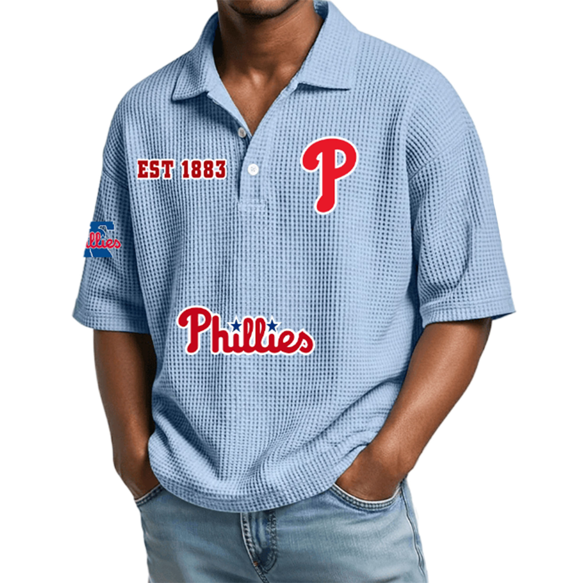 Phillies EST 1883 Waffle Polo Shirt 4 Phillies EST 1883 Waffle Polo Shirt 4