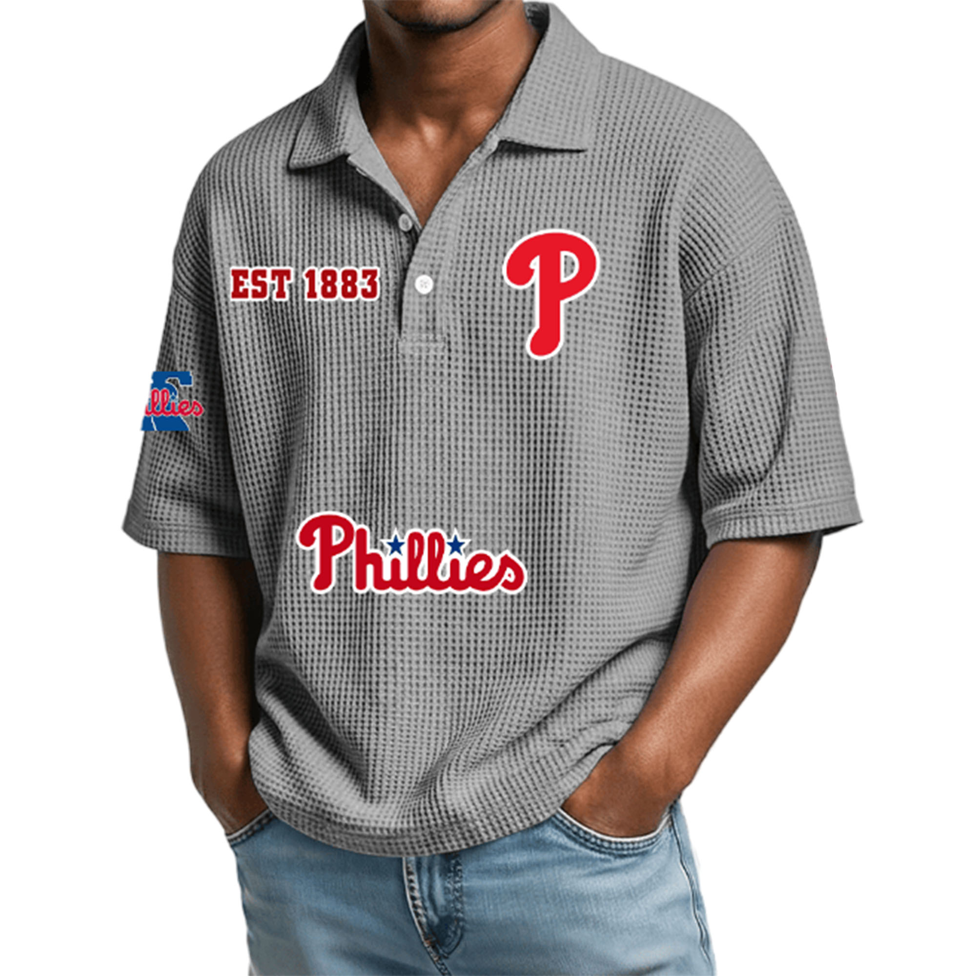Phillies EST 1883 Waffle Polo Shirt 5 Phillies EST 1883 Waffle Polo Shirt 5