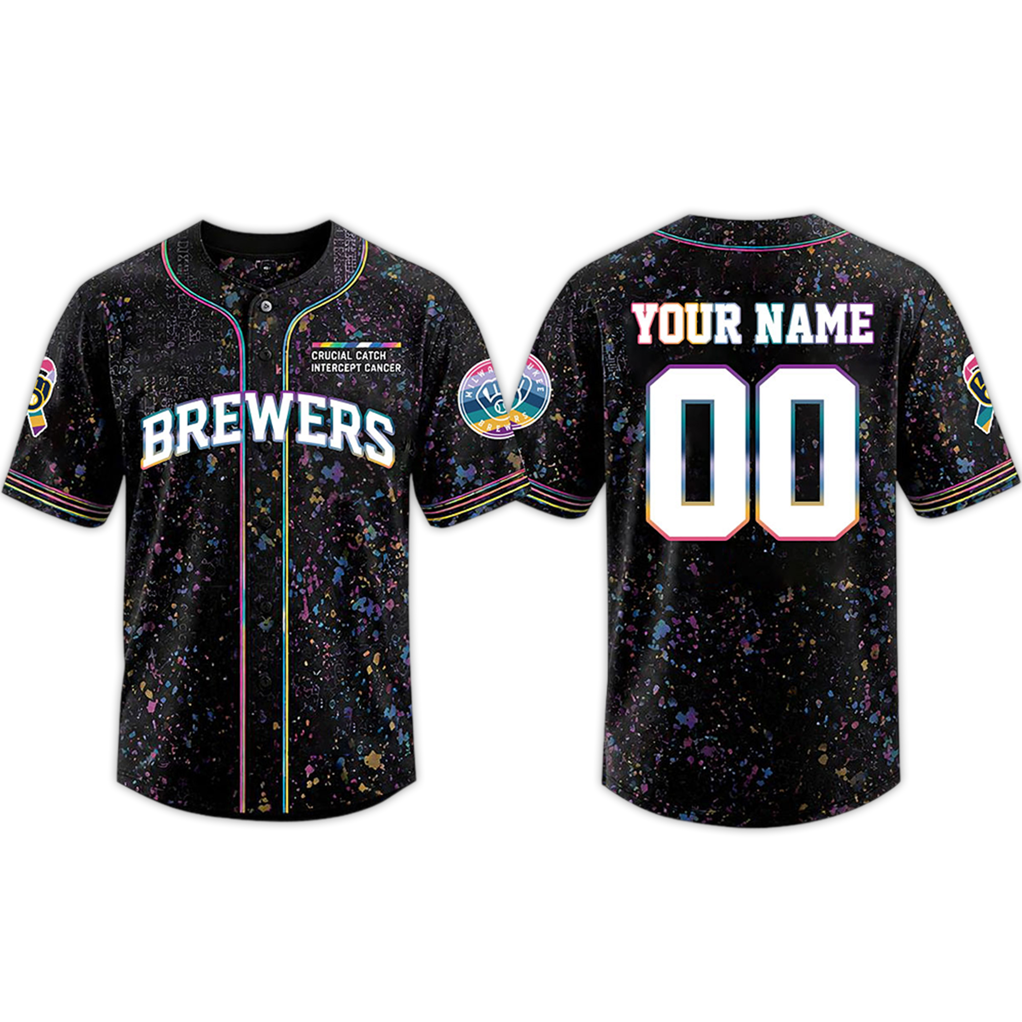 Brewers Crucial Catch Intercept Cancer Baseball Jersey Brewers Crucial Catch Intercept Cancer Baseball Jersey