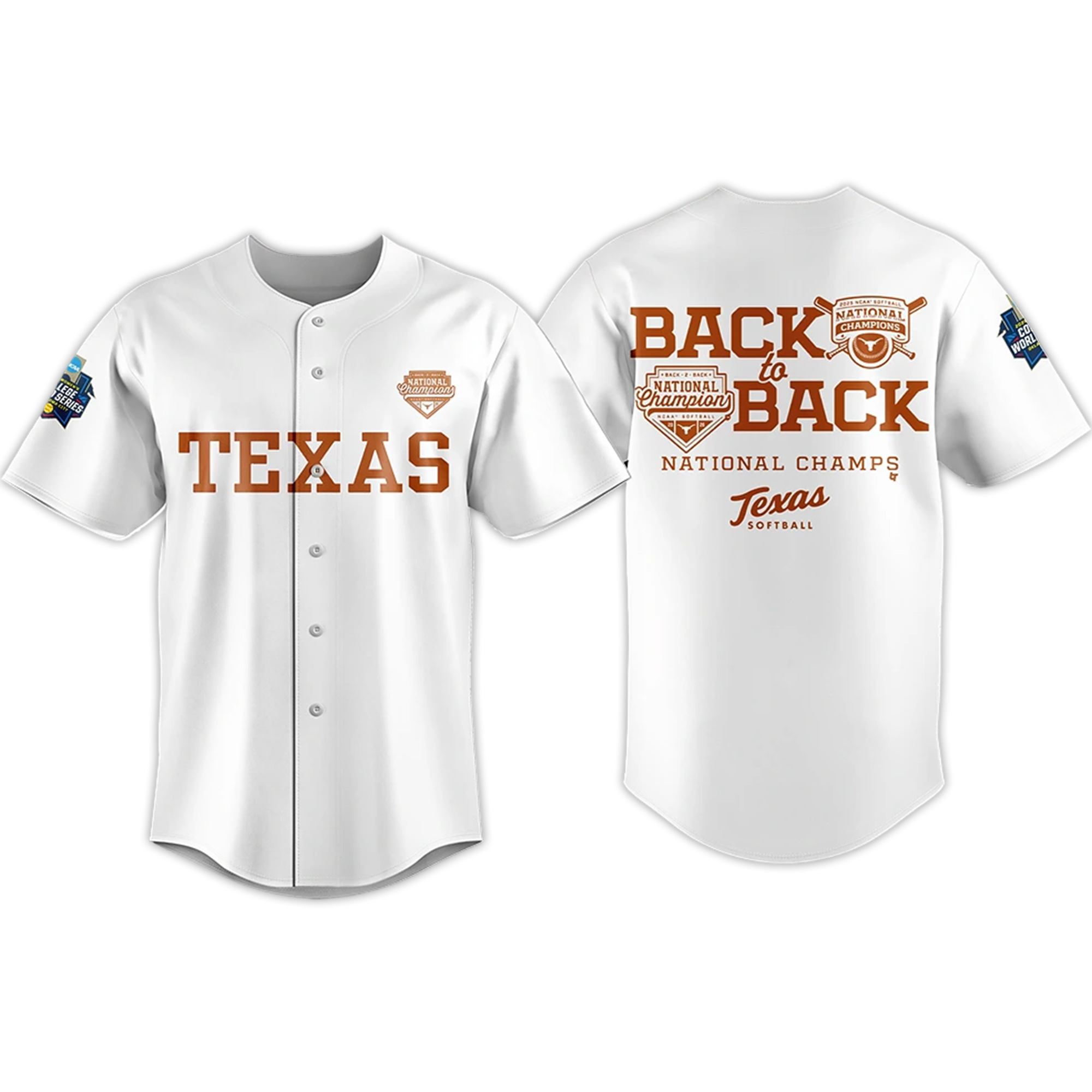 Texas Longhorns Softball Women’s College World Series Back To Back Champions 2026 Jersey Texas Longhorns Softball Women’s College World Series Back To Back Champions 2026 Jersey