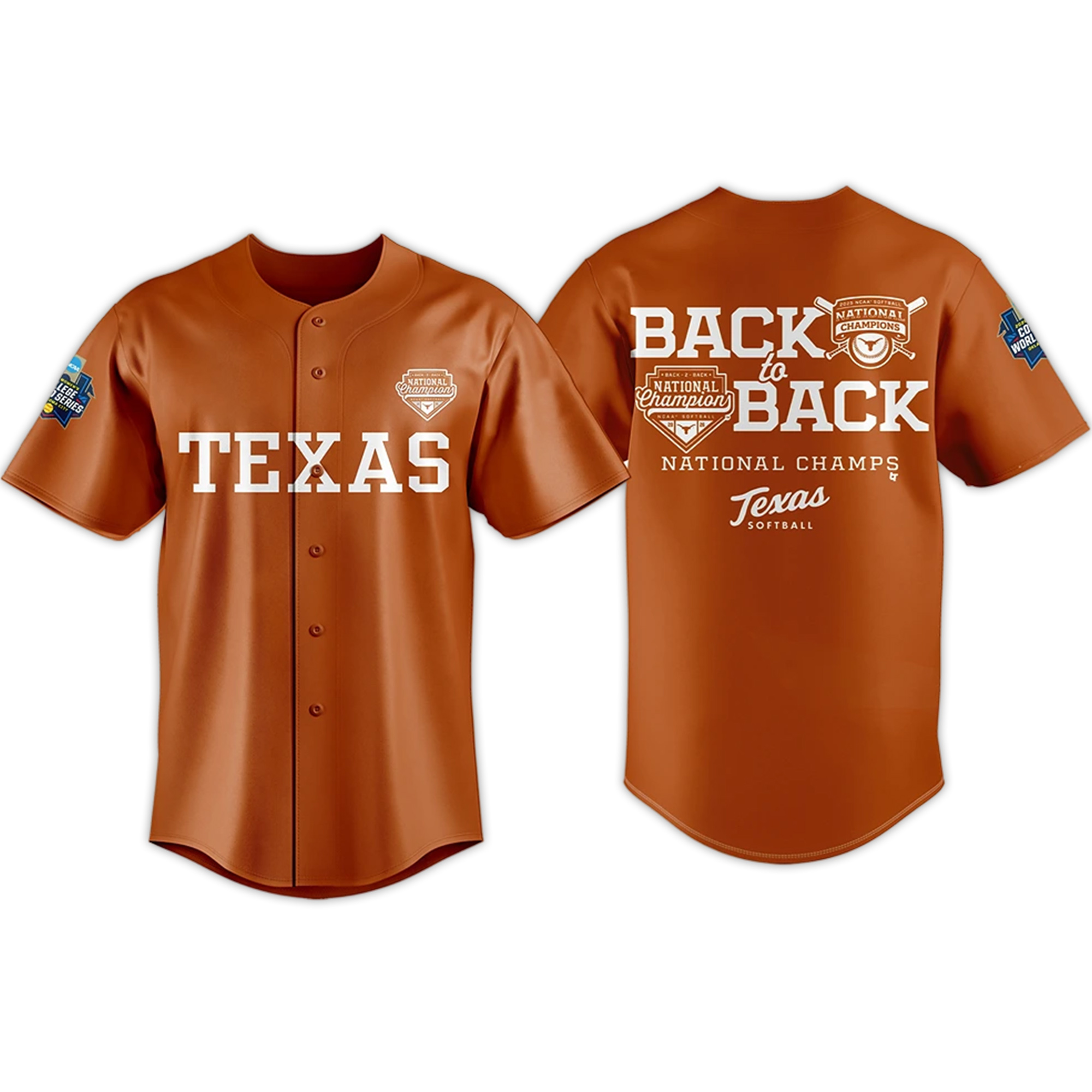 Texas Longhorns Softball Women’s College World Series Back To Back Champions 2026 Jersey 2 Texas Longhorns Softball Women’s College World Series Back To Back Champions 2026 Jersey (2)