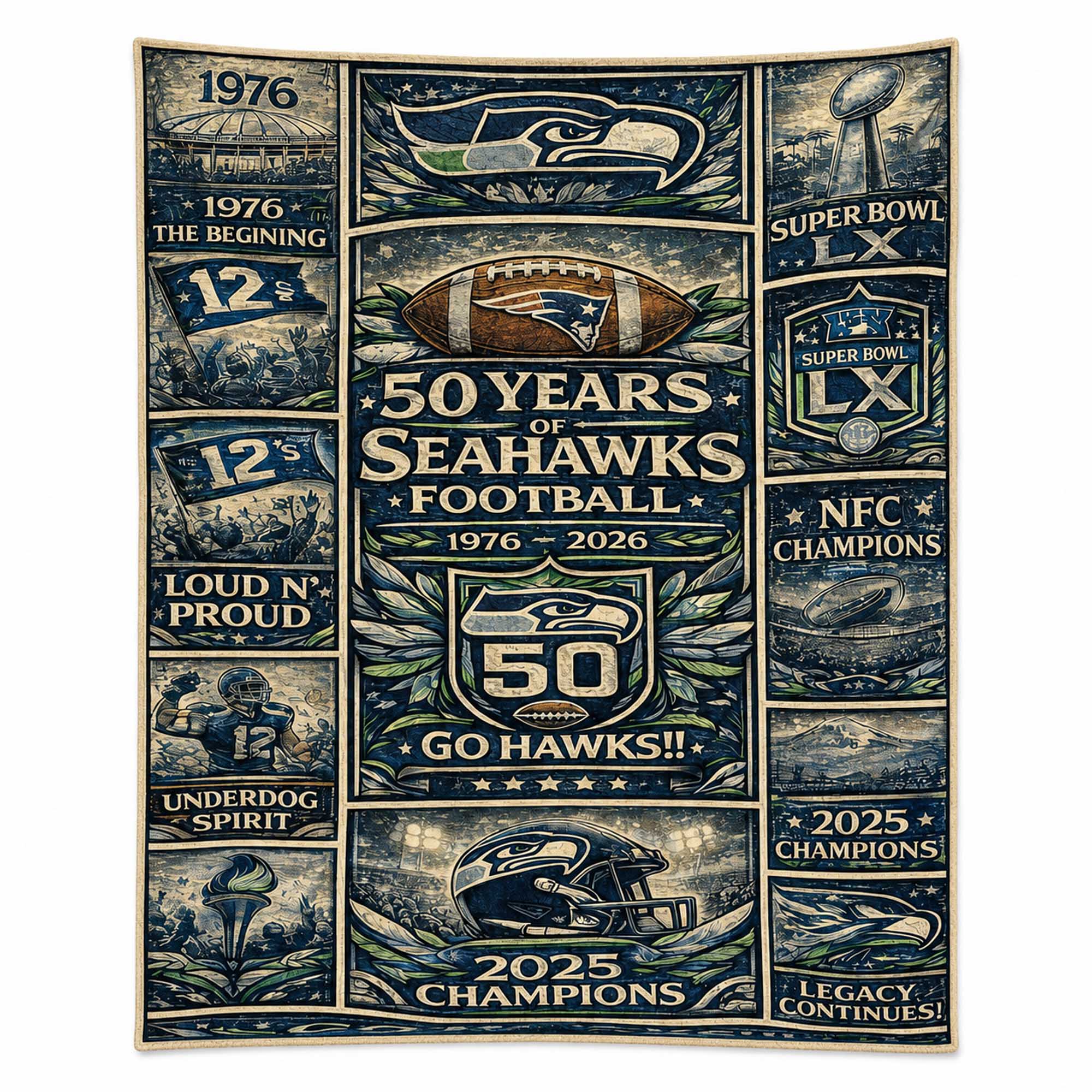50 Years Of Seahawks Football 1976 2026 Blanket