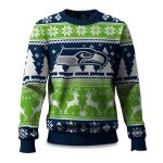 2025 Christmas Seahawks Festive Reindeer & Tree Ugly Sweater