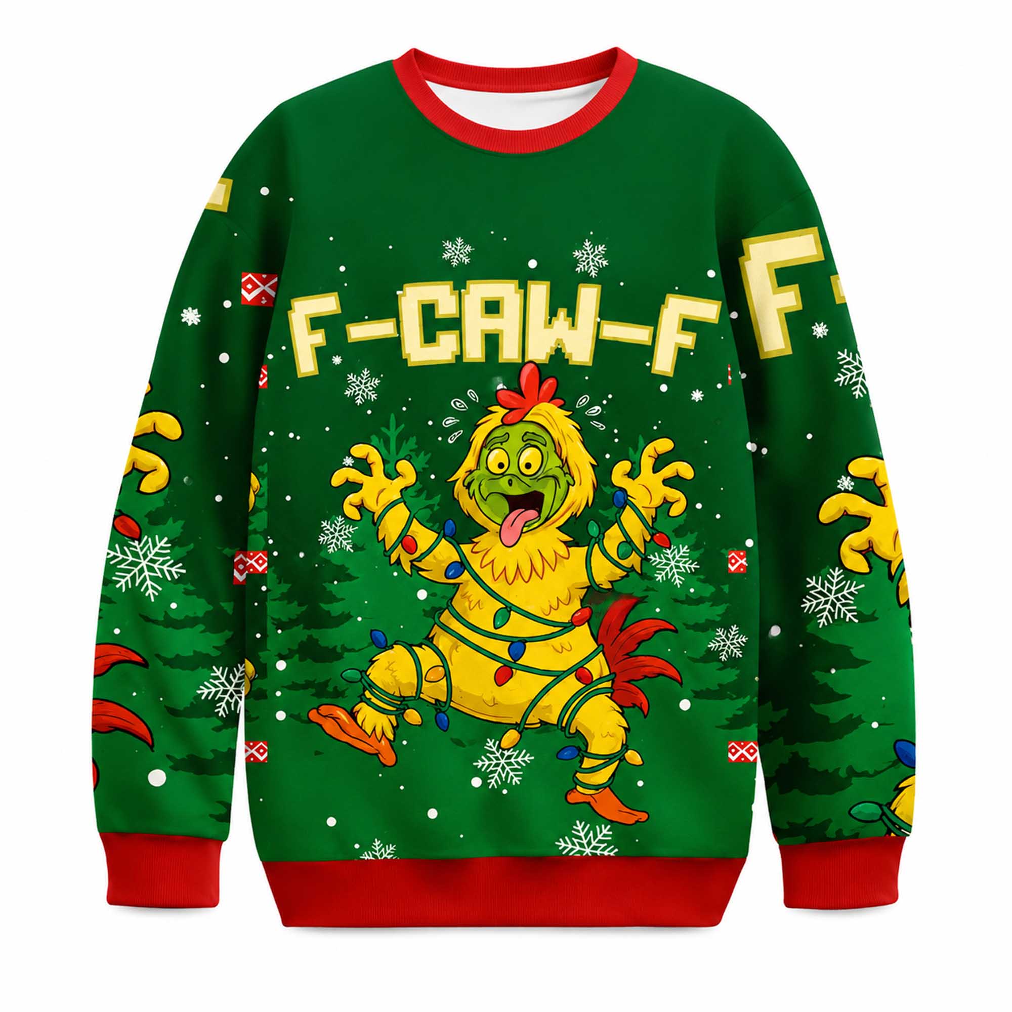 2025 F-Caw-F Chicken Christmas Ugly Sweater 1 2025 F Caw F Chicken Christmas Ugly Sweater (1)