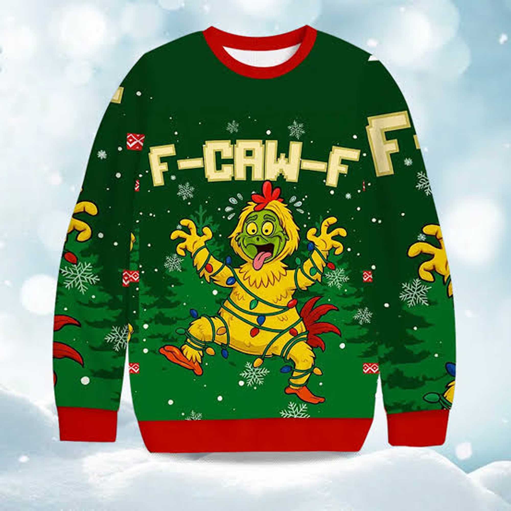 2025 F Caw F Chicken Christmas Ugly Sweater (2) 2025 F Caw F Chicken Christmas Ugly Sweater (2)