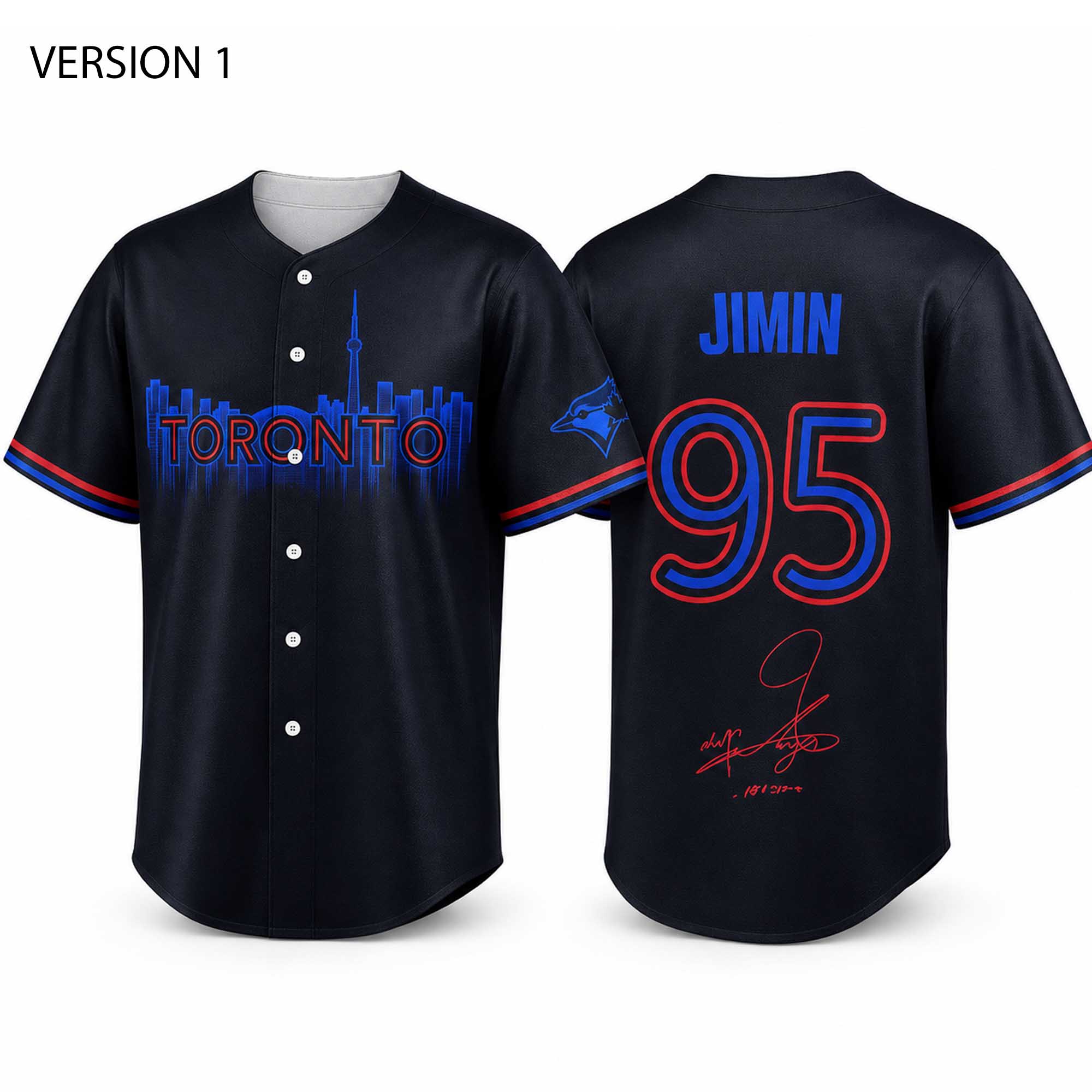 Jimin Blue Jays BTS World Tour Rogers Stadium Night 2026 Jersey 1 Jimin Blue Jays BTS World Tour Rogers Stadium Night 2026 Jersey (4)