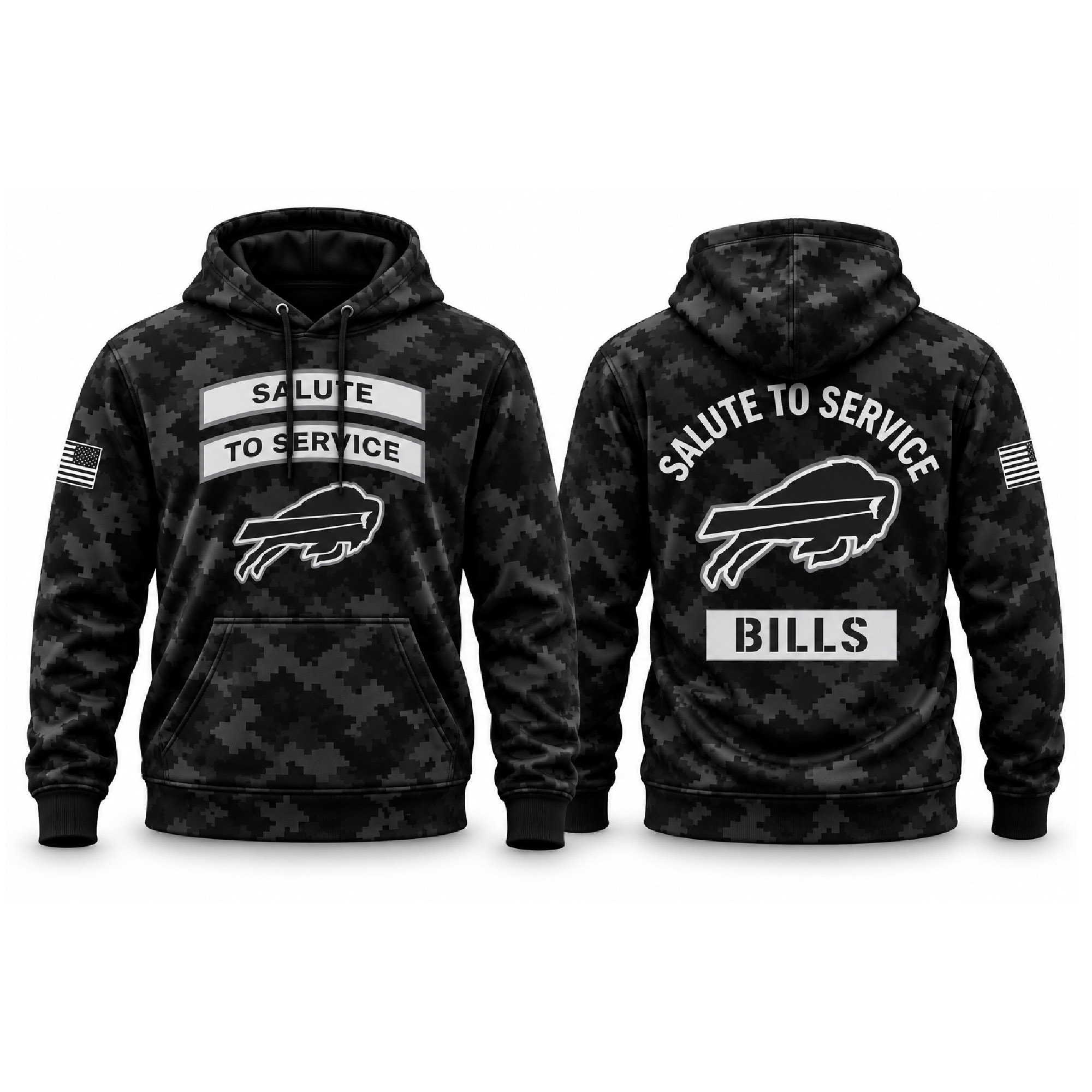 2026 Bills Salute to Service Tonal Black Camo Hoodie 1 2026 Bills Salute to Service Tonal Black Camo Hoodie 1