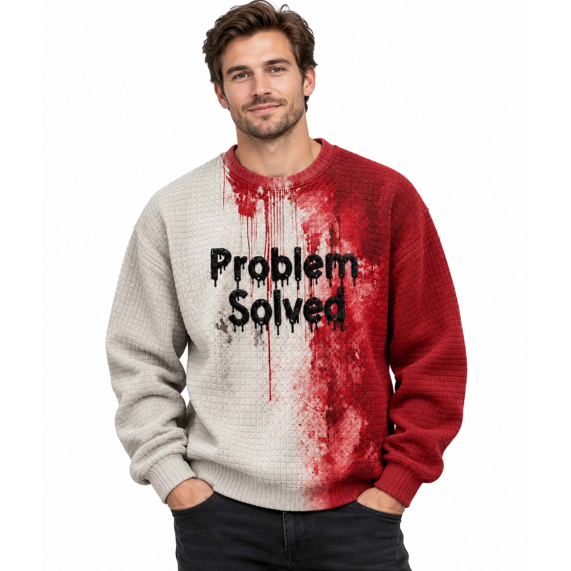 2026 Blood Problem Solved Halloween Printed Waffle Sweatshirt 3 2026 Blood Problem Solved Halloween Printed Waffle Sweatshirt (2)