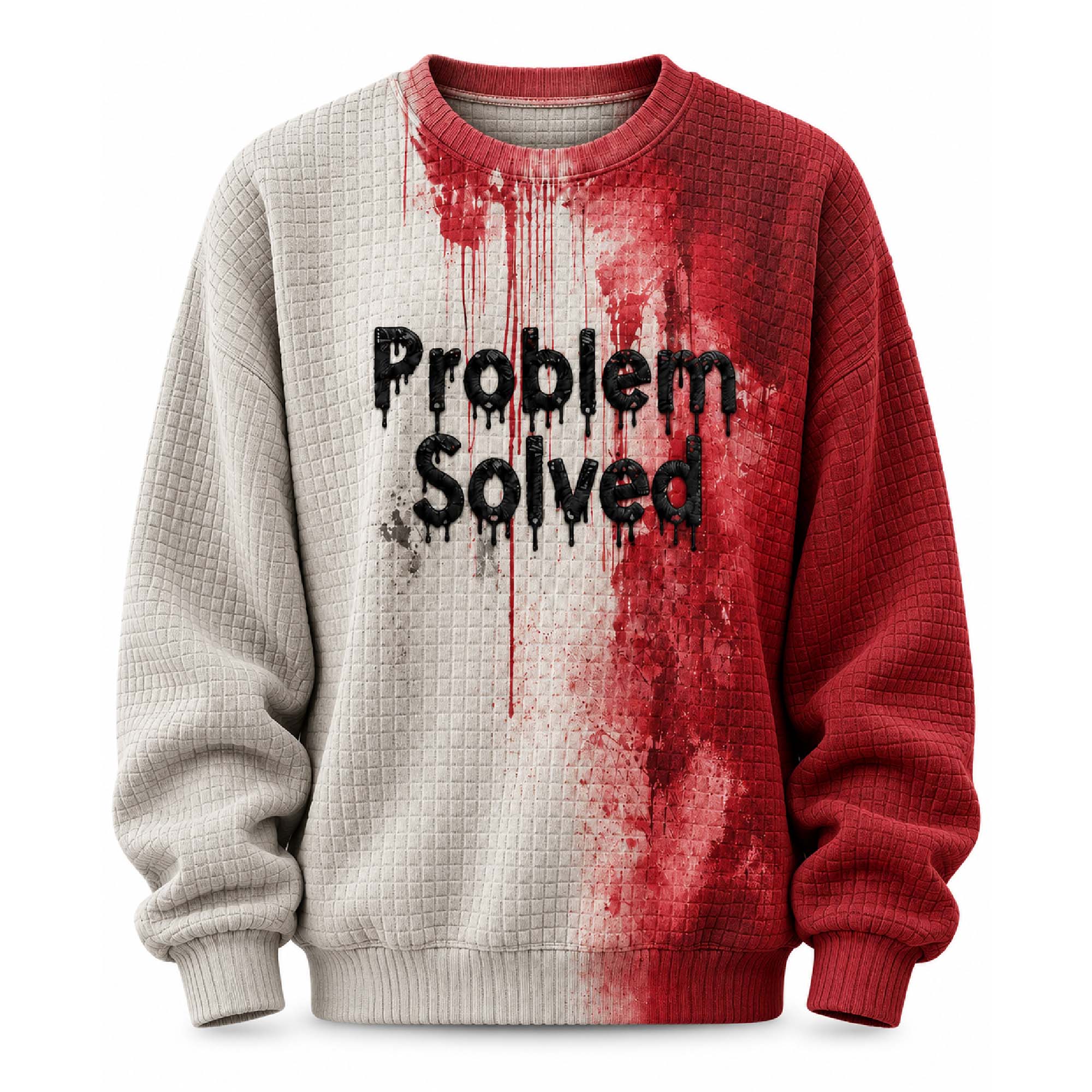 2026 Blood Problem Solved Halloween Printed Waffle Sweatshirt 2026 Blood Problem Solved Halloween Printed Waffle Sweatshirt