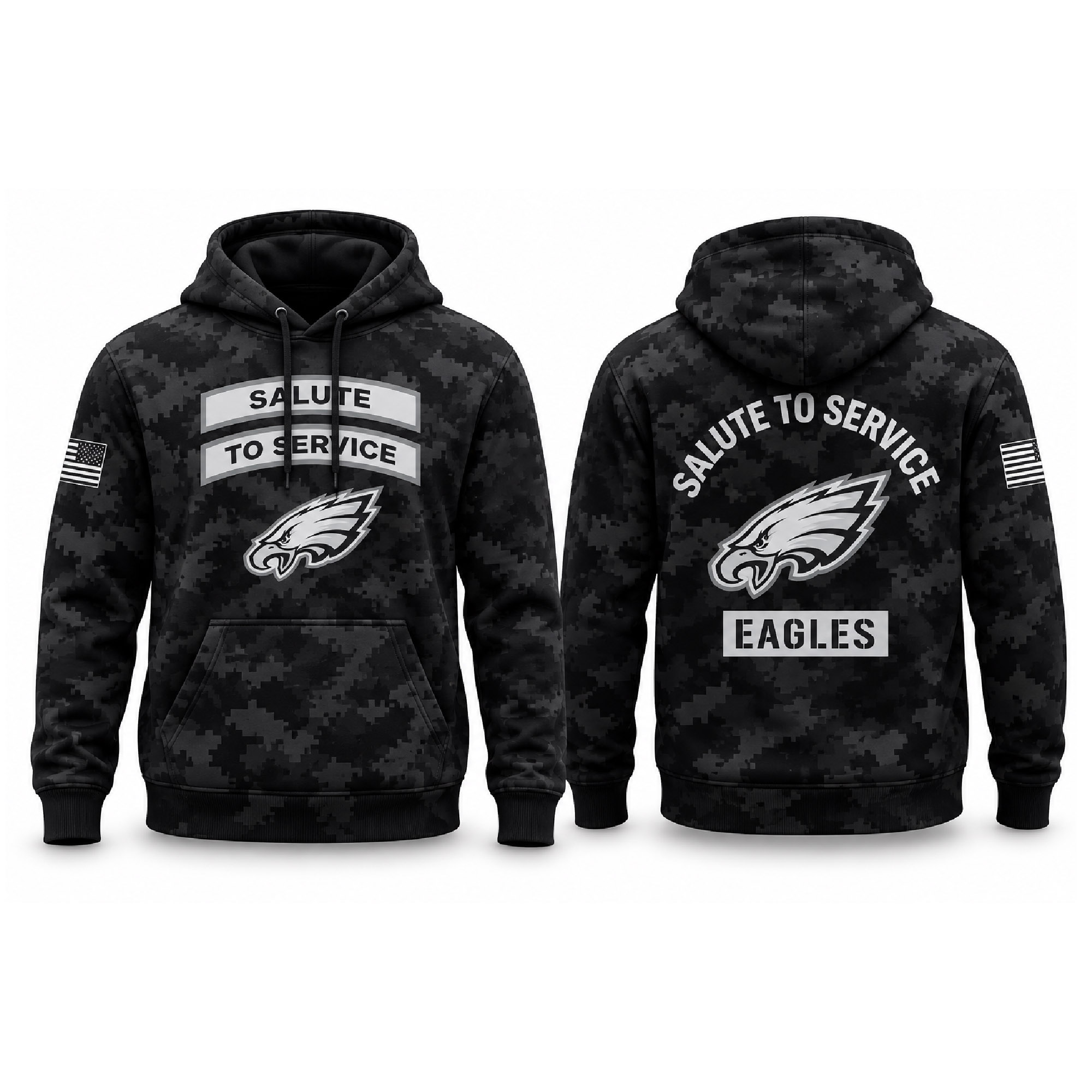 2026 Eagles Salute to Service Tonal Black Camo Hoodie 1 2026 Eagles Salute to Service Tonal Black Camo Hoodie 1