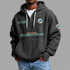 Dolphins EST 1965 Quarter Zip Waffle Hoodie