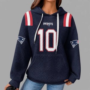 Patriots Drake Maye 10 Waffle Hoodie 2