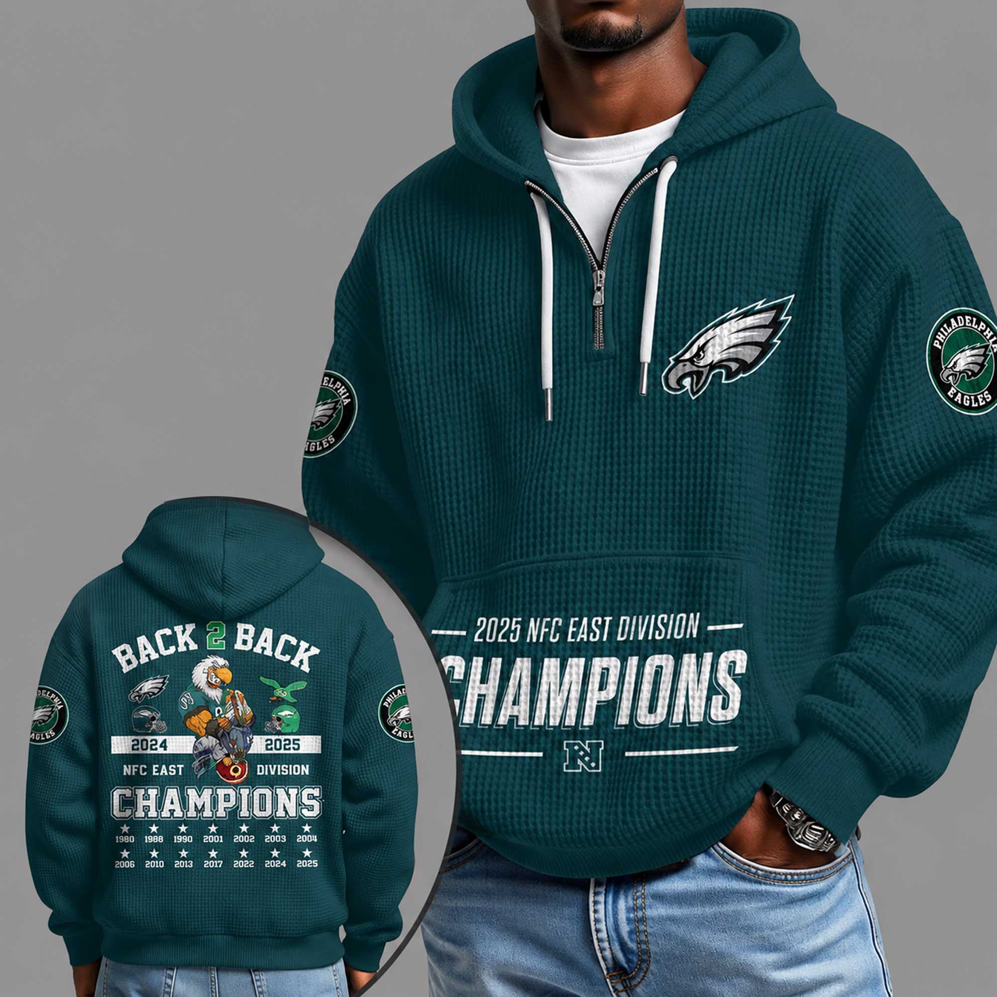 Eagles NFC East Division Champions 2025 Quarter Zip Waffle Hoodie Eagles NFC East Division Champions 2025 Quarter Zip Waffle Hoodie