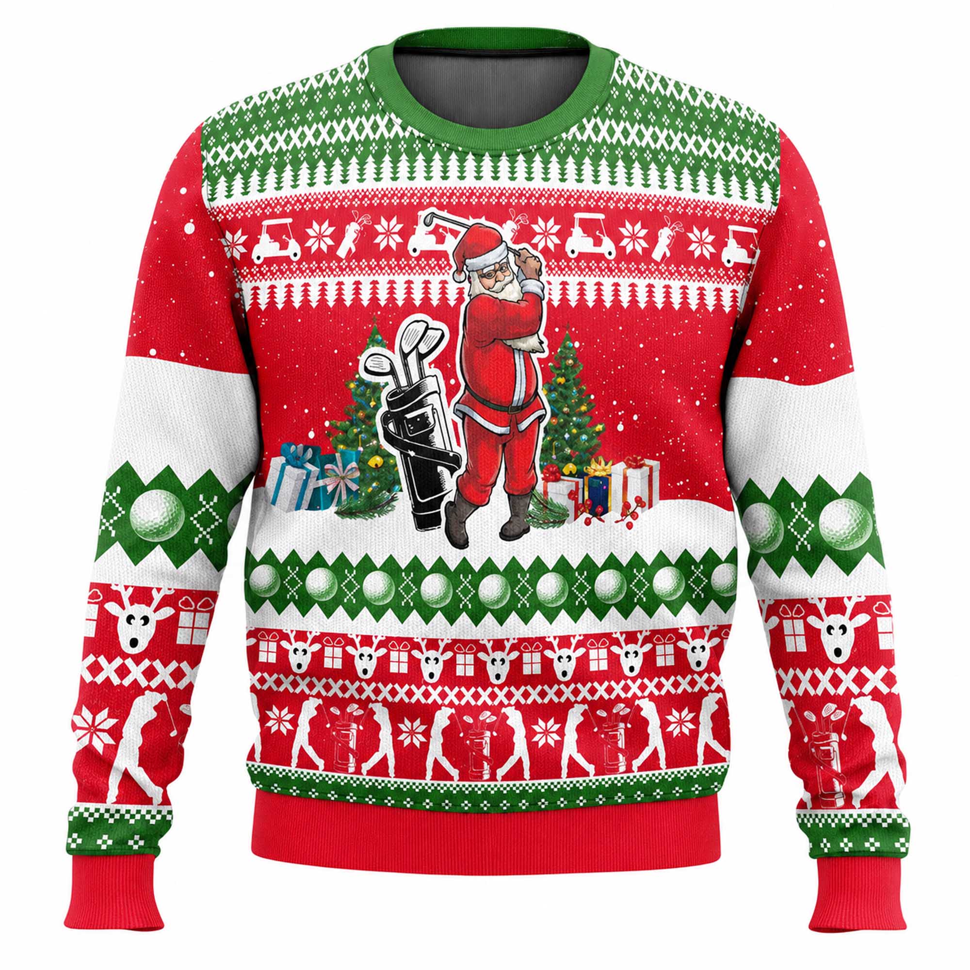 Santa Golf Swing Ugly Christmas Sweater Santa Golf Swing Ugly Christmas Sweater