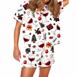 Christmas Wine Silky Satin Pajama Set