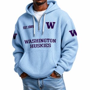 Washington Huskies EST 1889 Quarter Zip Waffle Hoodie