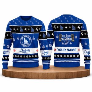 LA Dodgers Back To Back World Series 2025 Champions Ugly Christmas Sweater