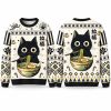 Christmas Cute Black Cat Eating Ramen Japan Ugly Sweater 1