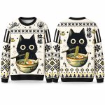 Christmas Cute Black Cat Eating Ramen Japan Ugly Sweater