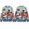 Christmas Japanese Ukiyo E Samurai Cat Riding Octopus Ugly Sweater 1