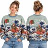 Christmas Japanese Ukiyo E Samurai Cat Riding Octopus Ugly Sweater 2