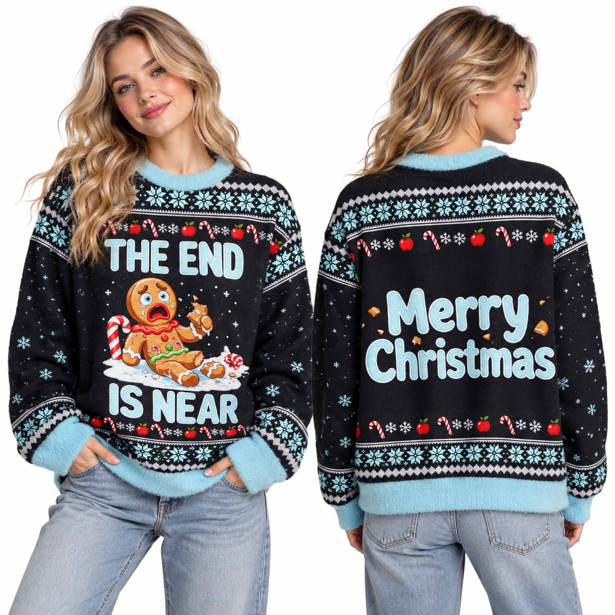 Christmas The End Is Near Gingerbread Man Ugly Sweatshirt 2 Christmas The End Is Near Gingerbread Man Ugly Sweatshirt 2