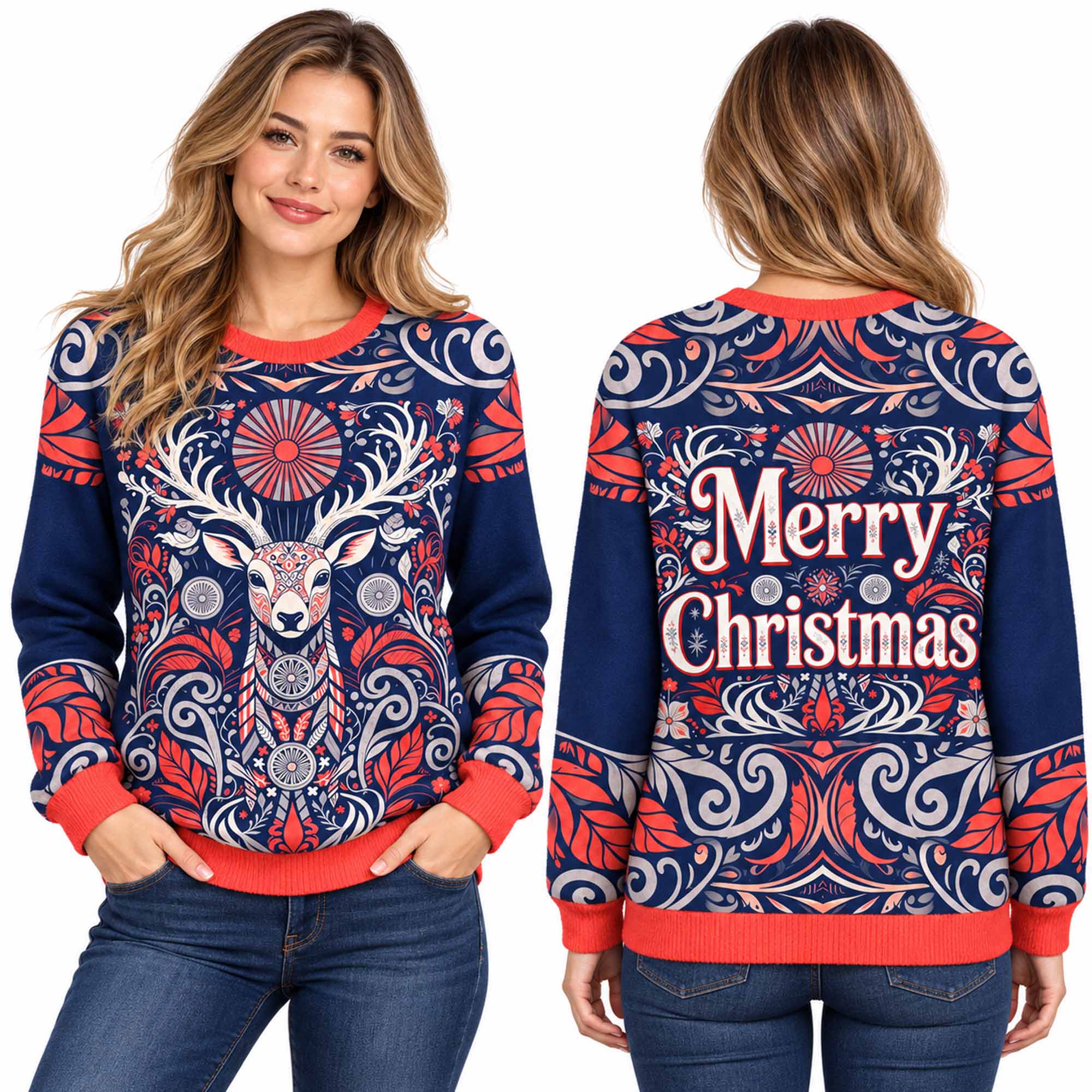 Christmas Totem Reindeer Ugly Sweater 2 Christmas Totem Reindeer Ugly Sweater 2
