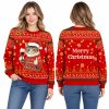 Christmas Whimsical Santa Cat Drinking Wine Ugly Sweater 2