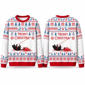 Christmas Yarn Black Cat Ugly Sweater 1