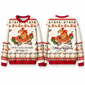 Christmas Capybara Drive Watermelon Car Off To Cause A Kerfuffle Ugly Sweater 1