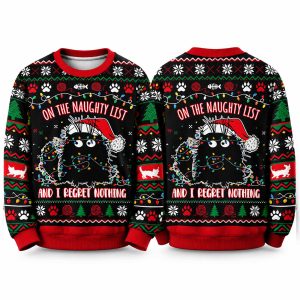 Mischievous Christmas Black Cat Ugly Sweater 1